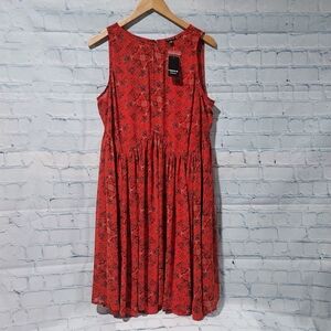 Torrid Womens Size 0 Tank Dress Orange Floral Semi-sheer New Dress Boho Cottage
